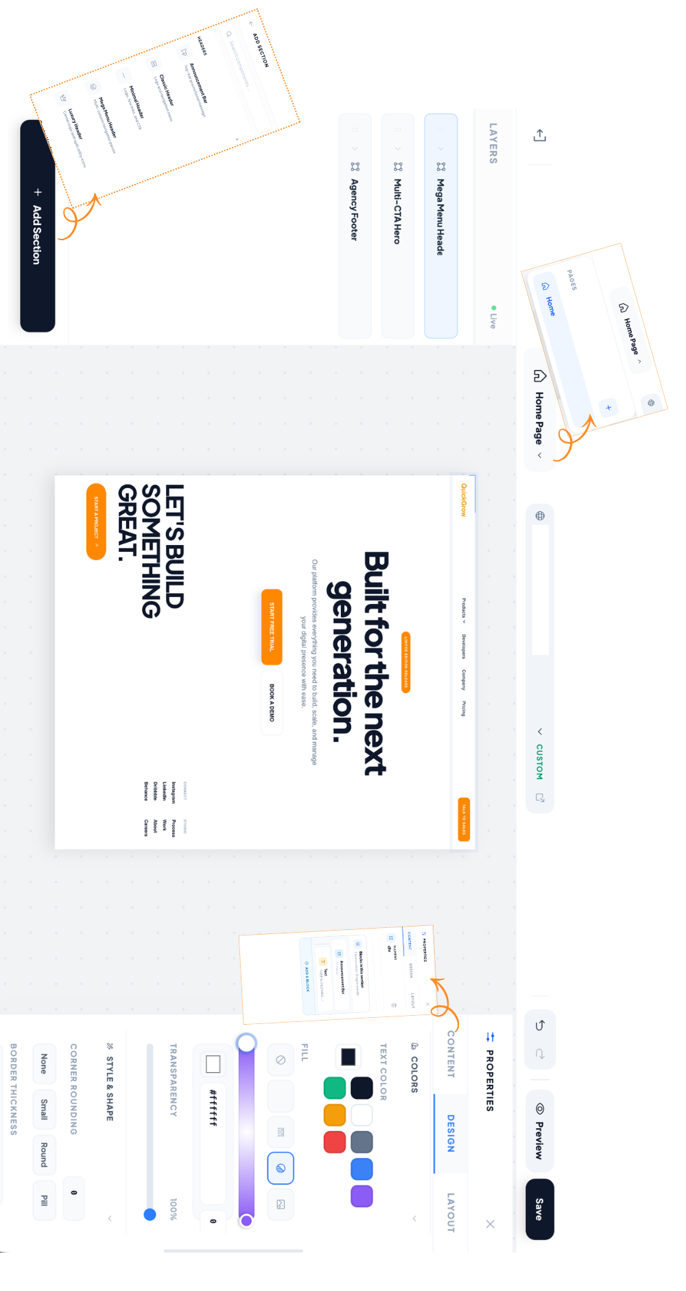 QuickGrow no-code builder dashboard